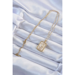 Mey İthalat® 316L Çelik Zincir Altın Renk Zirkon Taşlı Çerçeveli Tarot Kolye