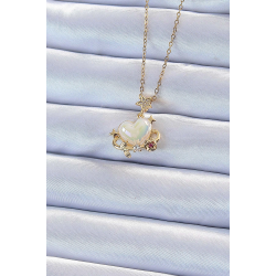 Mey İthalat® 316L Çelik Zincir Altın Renk Zirkon Taşlı Gezegen Görünümlü Kalp Kolye