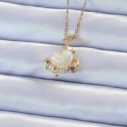 Mey İthalat® 316L Çelik Zincir Altın Renk Zirkon Taşlı Gezegen Görünümlü Kalp Kolye