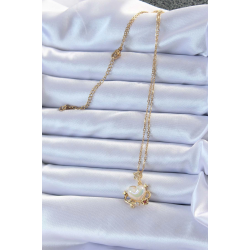 Mey İthalat® 316L Çelik Zincir Altın Renk Zirkon Taşlı Gezegen Görünümlü Kalp Kolye