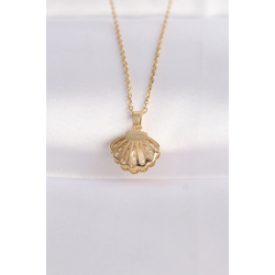 Mey İthalat® 316L Çelik Zincir Altın Renk Zirkon Taşlı İnci Detay İstiridye Kolye