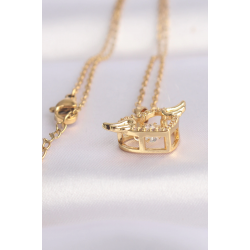 Mey İthalat® 316L Çelik Zincir Altın Renk Zirkon Taşlı Kanatlı Kalp Kolye