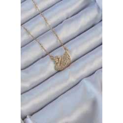 Mey İthalat® 316L Çelik Zincir Altın Renk Zirkon Taşlı Kuğu Kolye