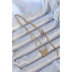 Mey İthalat® 316L Çelik Zincir Altın Renk Zirkon Taşlı Kuğu Kolye