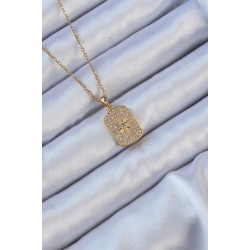 Mey İthalat® 316L Çelik Zincir Altın Renk Zirkon Taşlı Kutup Yıldızlı Vintage Kolye