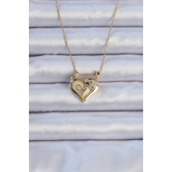 Mey İthalat® 316L Çelik Zincir Altın Renk Zirkon Taşlı Mıknatıslı Kalp Kolye