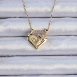 Mey İthalat® 316L Çelik Zincir Altın Renk Zirkon Taşlı Mıknatıslı Kalp Kolye