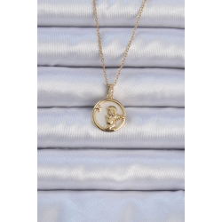 Mey İthalat® 316L Çelik Zincir Altın Renk Zirkon Taşlı Mineli Melek Kolye