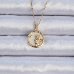 Mey İthalat® 316L Çelik Zincir Altın Renk Zirkon Taşlı Mineli Melek Kolye