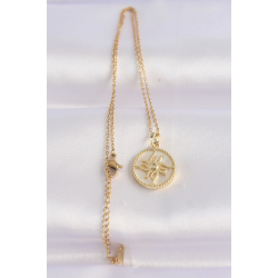 Mey İthalat® 316L Çelik Zincir Altın Renk Zirkon Taşlı Oval Tasarım Güneş Kolye