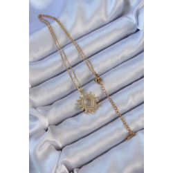 Mey İthalat® 316L Çelik Zincir Altın Renk Zirkon Taşlı Parlayan Güneş Kolye