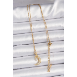 Mey İthalat® 316L Çelik Zincir Altın Renk Zirkon Taşlı Sallantılı Ay Yıldız Kolye