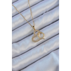 Mey İthalat® 316L Çelik Zincir Altın Renk Zirkon Taşlı Yüzüklü Kalp Kolye