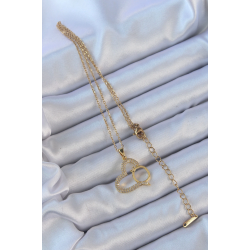 Mey İthalat® 316L Çelik Zincir Altın Renk Zirkon Taşlı Yüzüklü Kalp Kolye