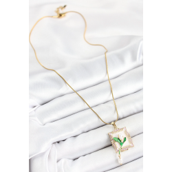 Mey İthalat® 316L Çelik Zincir Beyaz Sanatsal Portre Sallantılı İnci Detaylı Lale Model Gold Renk Kadın Kolye