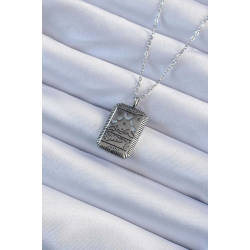 Mey İthalat® 316L Çelik Zincir Eskitme Gümüş Renk Ay Figürlü Tarot Kolye