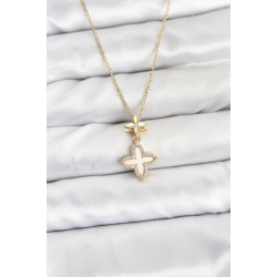 Mey İthalat® 316L Çelik Zincir Gold Renk 4 Yapraklı Yonca Model Zirkon Taşlı Kadın Kolye