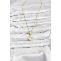 Mey İthalat® 316L Çelik Zincir Gold Renk 4 Yapraklı Yonca Model Zirkon Taşlı Kadın Kolye