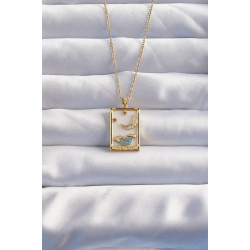 Mey İthalat® 316L Çelik Zincir Gold Renk Ay Detay Mavi Zirkon Taşlı Tarot Kolye