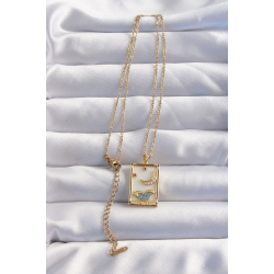 Mey İthalat® 316L Çelik Zincir Gold Renk Ay Detay Mavi Zirkon Taşlı Tarot Kolye