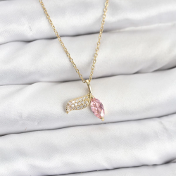 Mey İthalat® 316L Çelik Zincir Gold Renk Balık Kuyruğu Model Zirkon Taşlı Kadın Kolye