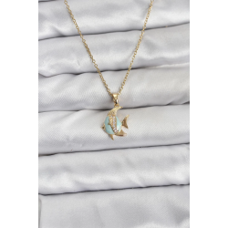 Mey İthalat® 316L Çelik Zincir Gold Renk Balık Model Zirkon Taşlı Kadın Kolye