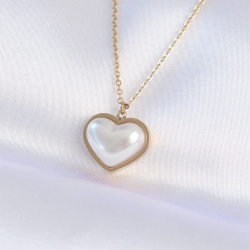 Mey İthalat® 316L Çelik Zincir Gold Renk Beyaz Taşlı Bubble Kalp Kolye