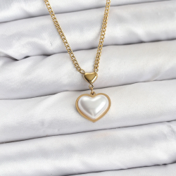 Mey İthalat® 316L Çelik Zincir Gold Renk Bombeli Kalp Model Kadın Kolye