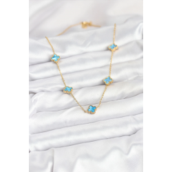 Mey İthalat® 316L Çelik Zincir Gold Renk Buz Mavisi Baby Boy Yonca Kadın Kolye