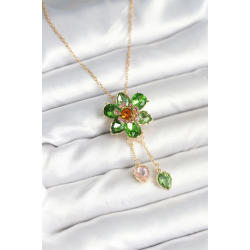 Mey İthalat® 316L Çelik Zincir Gold Renk Çiçek Model Sallantılı Kadın Kolye