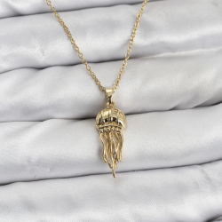 Mey İthalat® 316L Çelik Zincir Gold Renk Deniz Anası Model Zirkon Taşlı Kadın Kolye