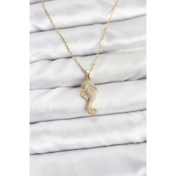 Mey İthalat® 316L Çelik Zincir Gold Renk Deniz Atı Model Zirkon Taşlı Kadın Kolye