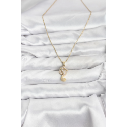 Mey İthalat® 316L Çelik Zincir Gold Renk Deniz Atı Model Zirkon Taşlı Kadın Kolye