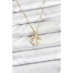 Mey İthalat® 316L Çelik Zincir Gold Renk Deniz Tema Model Zirkon Taşlı Kadın Kolye