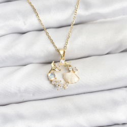 Mey İthalat® 316L Çelik Zincir Gold Renk Deniz Tema Model Zirkon Taşlı Kadın Kolye