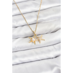 Mey İthalat® 316L Çelik Zincir Gold Renk Deniz Yıldızı Model Zirkon Taşlı Kadın Kolye