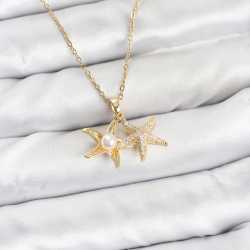 Mey İthalat® 316L Çelik Zincir Gold Renk Deniz Yıldızı Model Zirkon Taşlı Kadın Kolye