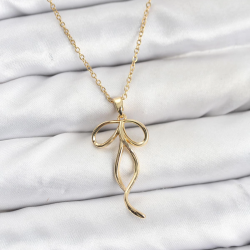 Mey İthalat® 316L Çelik Zincir Gold Renk Fiyonk Model Kadın Kolye