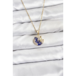 Mey İthalat® 316L Çelik Zincir Gold Renk Gece Model Zirkon Taşlı Kadın Kolye