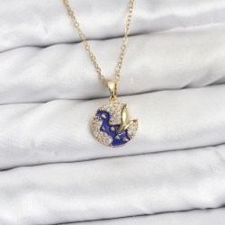 Mey İthalat® 316L Çelik Zincir Gold Renk Gece Model Zirkon Taşlı Kadın Kolye