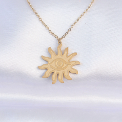 Mey İthalat® 316L Çelik Zincir Gold Renk Göz Güneşi Tasarımlı Kolye