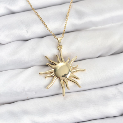 Mey İthalat® 316L Çelik Zincir Gold Renk Güneş Model Kadın Kolye