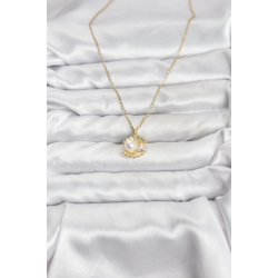 Mey İthalat® 316L Çelik Zincir Gold Renk İstiridye İnci Model Zirkon Taşlı Kadın Kolye