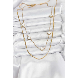 Mey İthalat® 316L Çelik Zincir Gold Renk İtalyan Zincirli Yonca Model Kadın Kolye