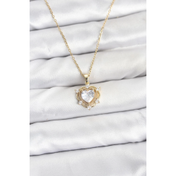 Mey İthalat® 316L Çelik Zincir Gold Renk Kalp Model Zirkon Taşlı Kadın Kolye