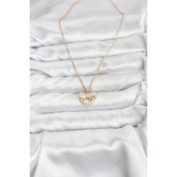 Mey İthalat® 316L Çelik Zincir Gold Renk Kalp ve Fiyonk Model Zirkon Taşlı Kadın Kolye