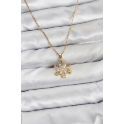 Mey İthalat® 316L Çelik Zincir Gold Renk Kar Tanesi Model Zirkon Taşlı Kadın Kolye