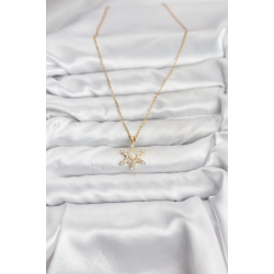 Mey İthalat® 316L Çelik Zincir Gold Renk Kar Tanesi Model Zirkon Taşlı Kadın Kolye