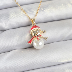 Mey İthalat® 316L Çelik Zincir Gold Renk Kardan Adam Model Yılbaşı Temalı Kadın Kolye