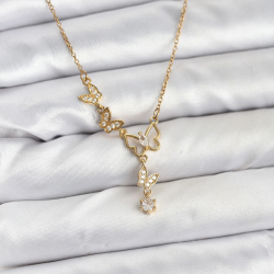 Mey İthalat® 316L Çelik Zincir Gold Renk Kelebek Model Kadın Kolye